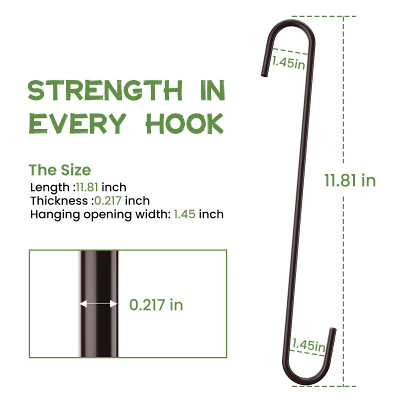 CMYK 6 Pack heavy duty s hooks,Brown strong metal big hooks for hanging plants or large items as potted plants,garden tools,bird cages,animal feeders - Image 4